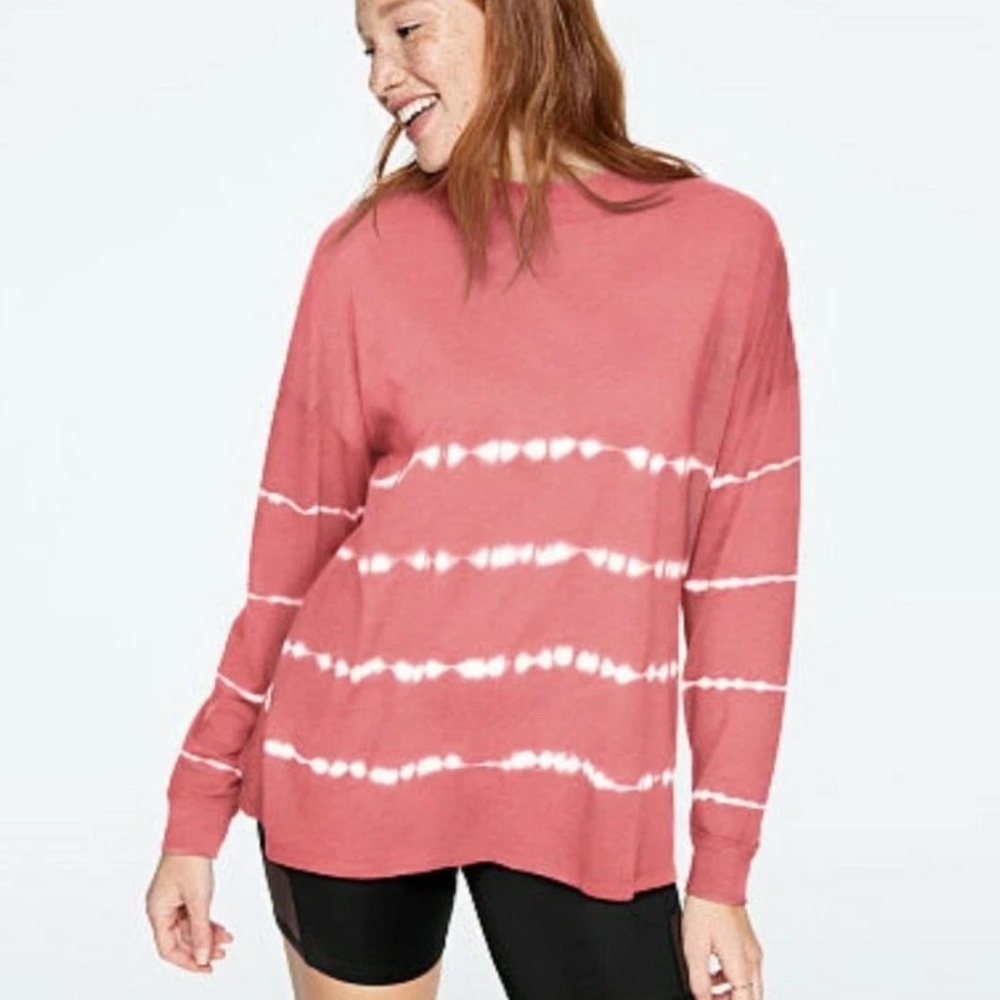 Victoria’s Secret Pink  Women’s L Tie Dye Oversized Tee Long Sleeve Shirt TopNWT